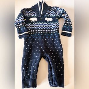 Navy Blue Polar Bear Knit Kids One Piece